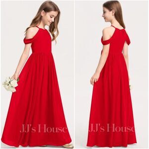 JJ's House Red A-line Halter Floor-Length Chiffon Junior Bridesmaid Dress Sz. 16